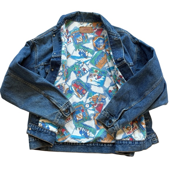 VTG! 1980’s Levis Blue Denim Trucker Jacket Cowboy Print Western Lining L 70417